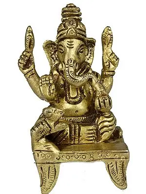 Ritual Chowki Brass Sculpture Individual Artist XJ31 Supported by Three-Headed Elephant Pedestal 