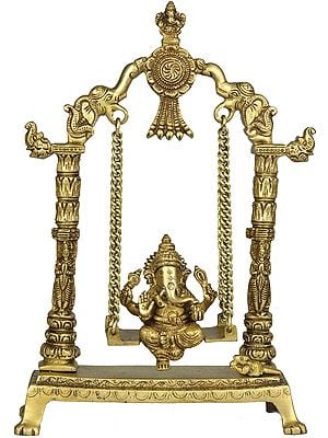 12" Lord Ganesha Brass Statue on a Swing | Handmade | Made in India
