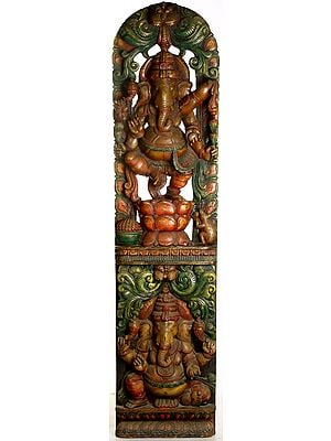 Twin Ganesha Panel - Dancing and Seated