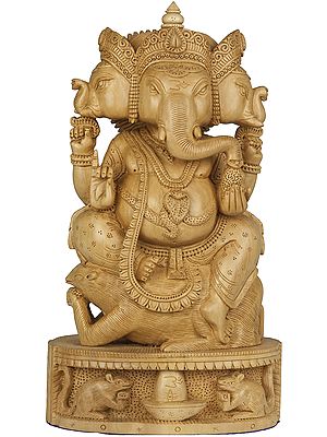 Trimukha Ganesha Seated on Rat
