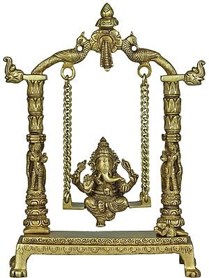 11" Lord Ganesha On a Swing In Brass | Handmade | Made In India