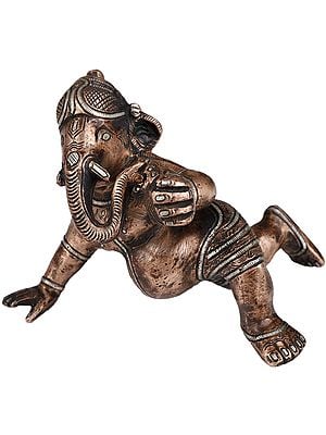 3" Baby Ganesha with Modak In Brass | Handmade | Made In India