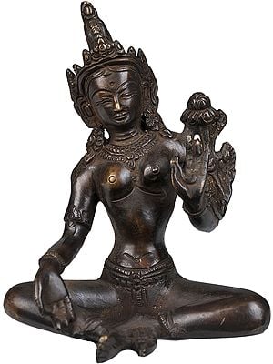 5" Tibetan Buddhist Goddess Green Tara In Brass | Handmade | Made In India