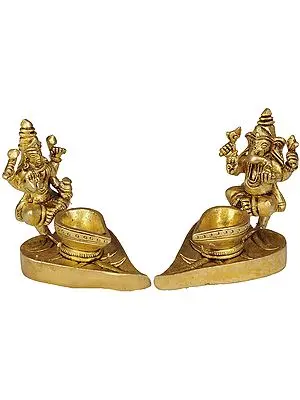 Lakshmi Ganesha Lamp on Pipal Leaf (Pair)