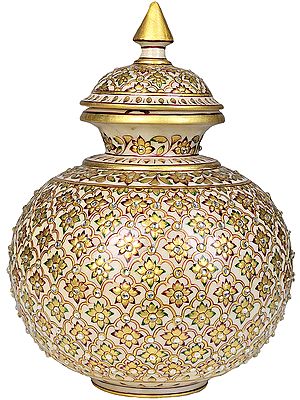 Decorated Marble Pot with Lid