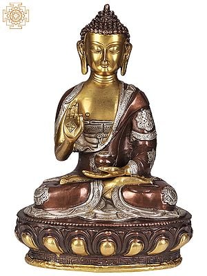 12" Lord Buddha Explaining His Dharma (Robes Decorated with Auspicious Symbols) In Brass | Handmade | Made In India