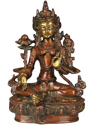 8" (Tibetan Buddhist Deity) The Traditional Form of Green Tara In Brass | Handmade | Made In India