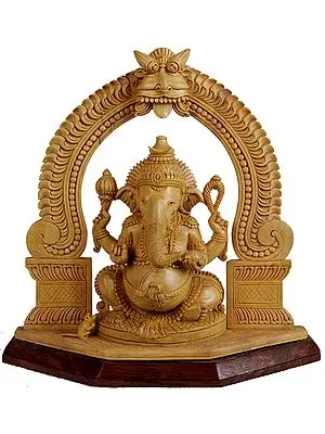 Enthroned Ganesha with Floral Aureole and Kirtimukha Atop