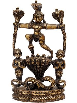 9" Kaliya Vijaya Leela of Shri Krishna In Brass | Handmade | Made In India