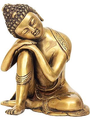 7" Thinking Buddha Brass Sculpture | Handmade | Made in India