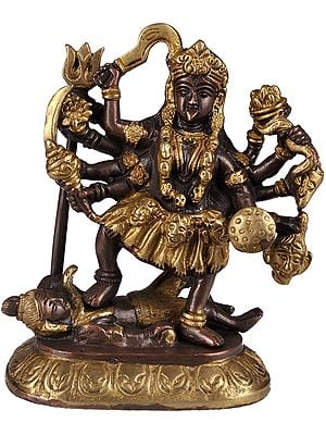 6" Goddess Kali in Golden and Brown Hues in Brass | Handmade | Made in India