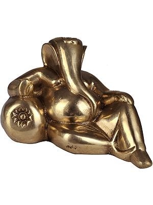 6" Relaxing Ganesha Sculpture in Brass | Handmade | Made in India