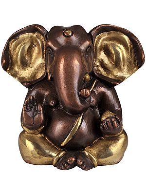 4" Seated Ganesha Statue with Large Ears in Brass | Handmade | Made in India