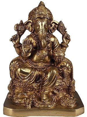 6" Lord Ganesha Statue Granting Abhaya to His Devotees in Brass | Handmade | Made in India