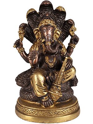 Four-Armed Ganesha Seated on Five-hooded Serpent
