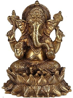 5" Kamalasana Ganesha Enjoying Modak In Brass | Handmade | Made In India