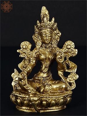 3" Goddess Green Tara Sculpture in Brass | Handmade | Made in India