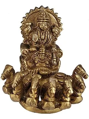 3" Lord Surya on His Seven Horses Chariot In Brass | Handmade | Made In India