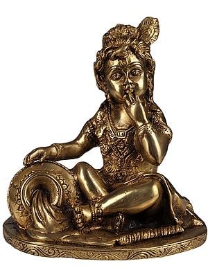 7" Brass Baby Krishna Statue - The Butter Thief | Handmade | Made in India