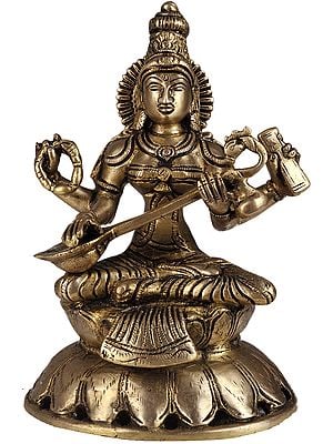 8" Devi Saraswati In Brass | Handmade | Made In India