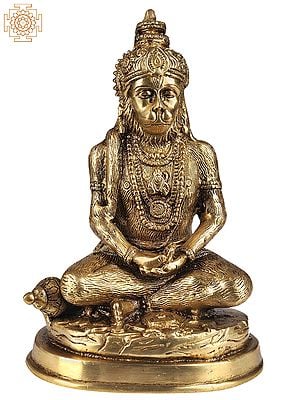 7" Brass Lord Hanuman Statue in Dhyana Mudra | Handmade | Made In India