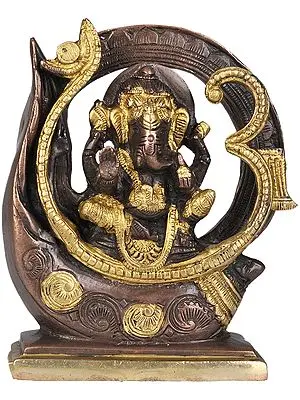 6" Brass Lord Ganesha Sculpture in OM (AUM) | Handmade | Made in India