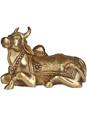 4" Brass Nandi Statue - Embodiment of Strength and Restraint | Handmade