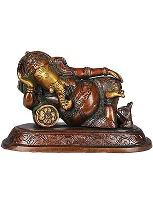 4" Relaxing Ganesha Sculpture in Brass | Handmade | Made in India