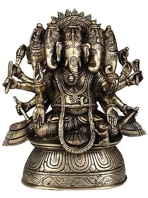 Five-Headed Seated Ganesha Idol with Ten Arms