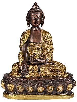7" Tibetan Buddhist Deity- The Medicine Buddha in Golden and Brown Hues In Brass | Handmade | Made In India