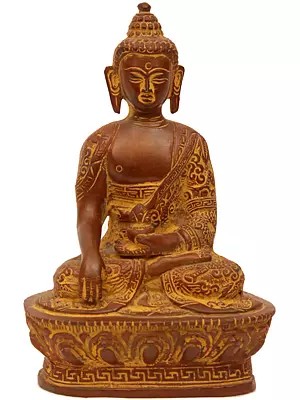 7" Brass Vajrasana Buddha Statue (Robes Decorated with Auspicious Symbols) | Handmade