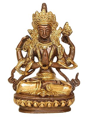 5" Tibetan Buddhist Deity Chenrezig (Shadakshari Lokeshvara) Statue in Brass