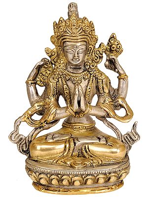 5" Tibetan Buddhist Deity Chenrezig (Shadakshari Lokeshvara) Statue in Brass