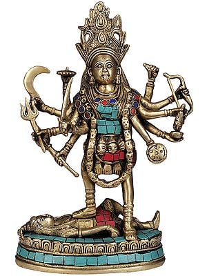 11" Mother Goddess Kali In Brass | Handmade | Made In India