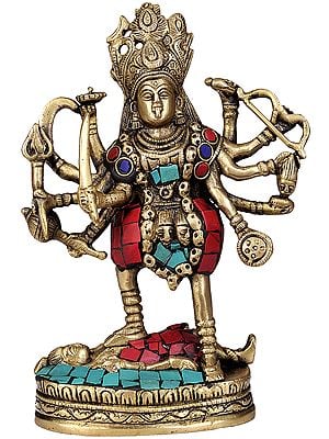 7" Goddess Kali Brass in Inlay Statue | Handmade | Made In India