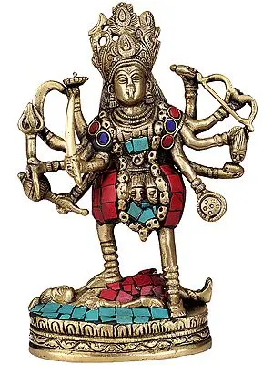 7" Goddess Kali Brass in Inlay Statue | Handmade | Made In India