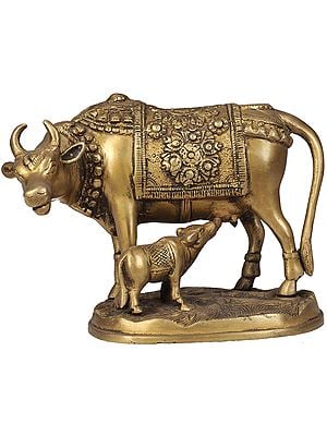 5" Cow and Calf - Most Sacred Animal of India In Brass | Handmade | Made In India