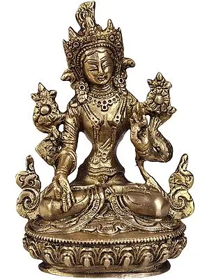 5" Tibetan Buddhist Goddess White Tara in Brass | Handmade | Made In India