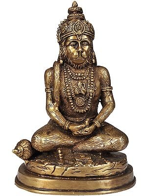 7" Hanuman Ji Idol Meditating on Lord Rama | Handmade Brass Statue | Made in India