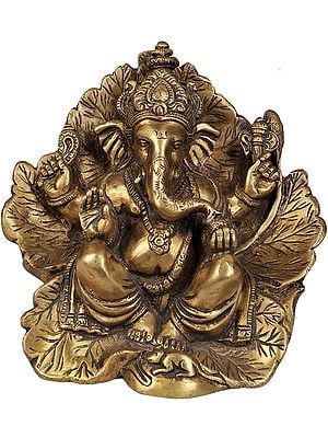 7" Lord Ganesha Seated on Flower Couch In Brass | Handmade | Made In India