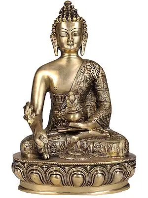 11" Tibetan Buddhist God Bhaishajyaguru - The Medicine Buddha in Brass | Handmade | Made In India