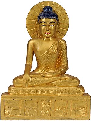 Vajrasana Buddha in Golden Hue (A Statue Blessed by Monks in Bodhgaya)