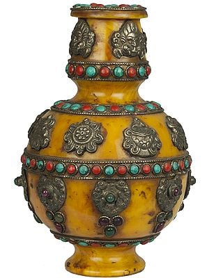 Tibetan Buddhist Ashtamangala Amber Dust Vase