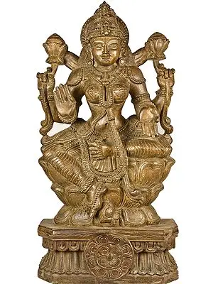 Large Size Four Armed Lakshmi Seated on Lotus Throne