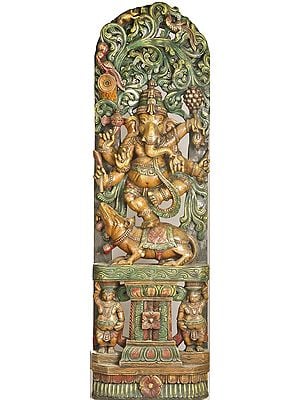 Six Armed Dancing Ganesha with Arched-Shaped Vegetative Aureole