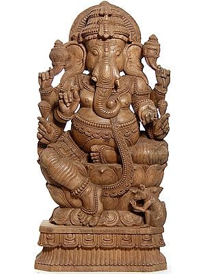 Lord Ganesha Seated in Lalitasana on Triple-Petals Lotus