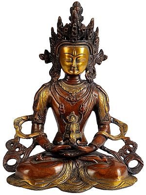 10" Tibetan Buddhist Deity Amitabha Buddha In Brass | Handmade | Made In India