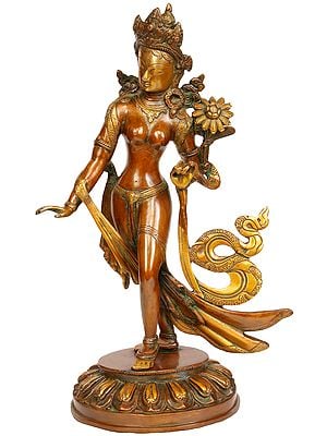 14" (Tibetan Buddhist Deity) Standing Tara In Brass | Handmade | Made In India
