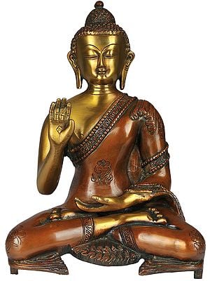 11" Lord Buddha Statue Granting Abhaya in Brass | Handmade | Made in India