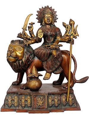 12" Goddess Durga with Hanuman ji In Brass | Handmade | Made In India